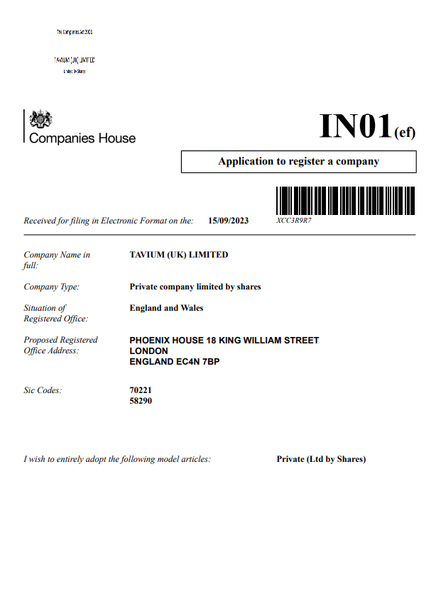 Application to register a company (United Kingdom)